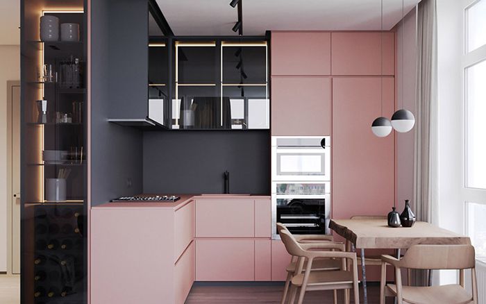 phòng bếp Màu hồng và màu xám